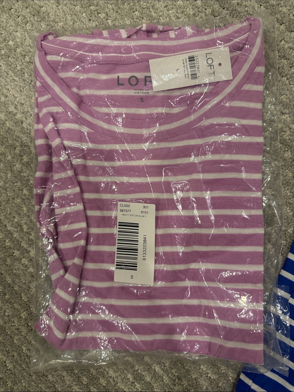 2 NWT LOFT Blue & White Striped Puff Sleeve Tee - Picture 3 of 3